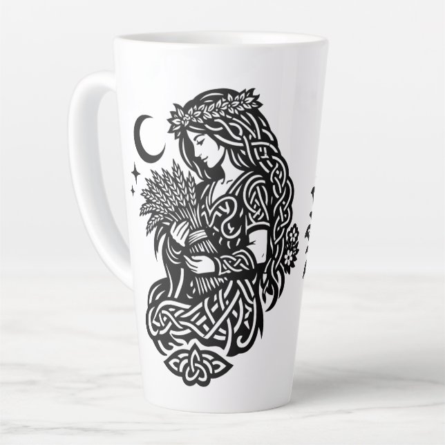 Virgo Maiden Sigil — Earthbound Zodiac Inkwork Latte Mug (Left Angle)