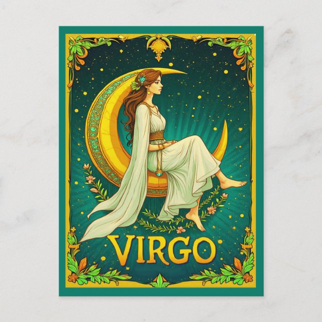 Virgo Maiden Sitting on Crescent Moon Postcard (Front)