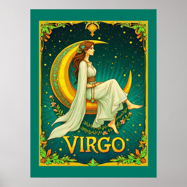 Virgo Maiden Sitting on Crescent Moon Poster (Front)
