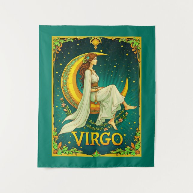 Virgo Maiden Sitting on Crescent Moon Tapestry (Front)