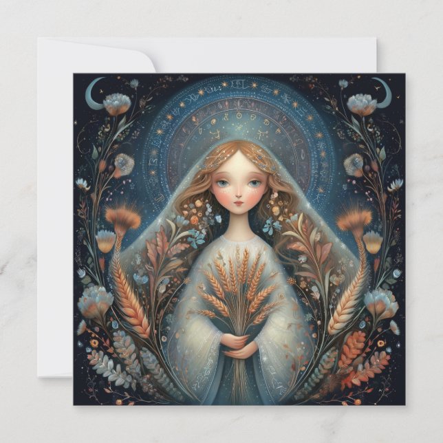 Virgo Maiden Zodiac Astrology Celestial Birthday Card (Front)