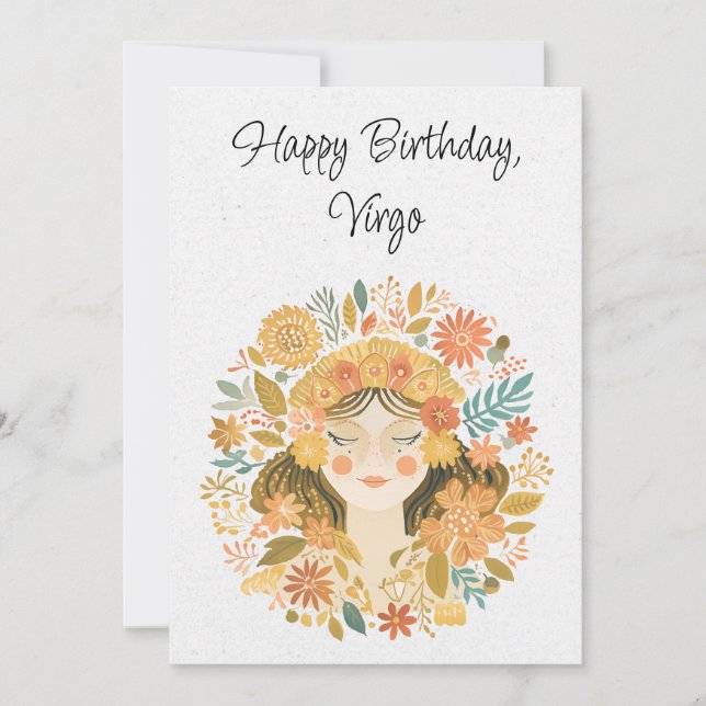 Virgo Maiden Zodiac Boho Birthday Flat Card (Front)