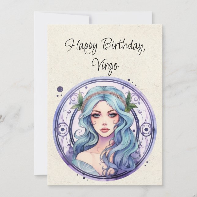 Virgo Maiden Zodiac Watercolor Birthday Flat Card (Front)