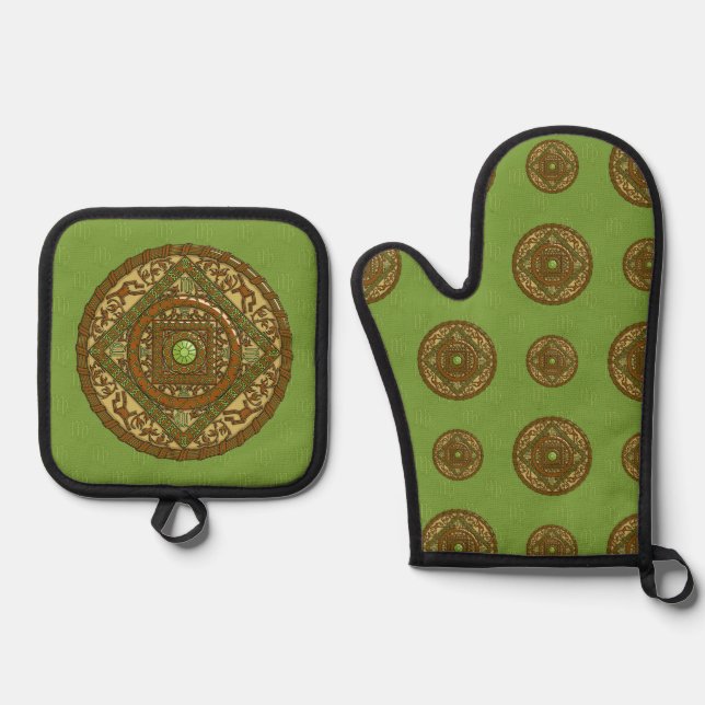 Virgo Mandala Oven Mitt & Pot Holder Set (Front)
