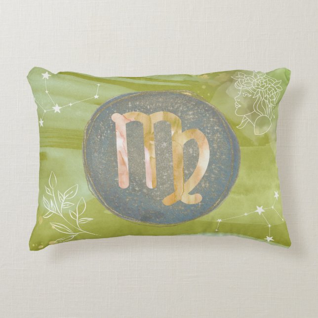 Virgo Olive Green Astrology Zodiac Sign Traits Decorative Cushion (Front)