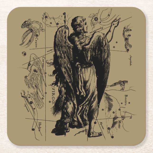Virgo Sign Constellation Hevelius 1690 Square Paper Coaster (Front)