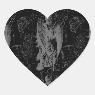 Virgo Sign Constellation Hevelius Black Decor Heart Sticker