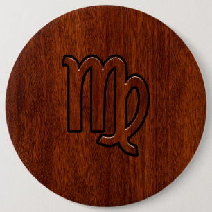 Virgo Sign in Mahogany wood style 6 Cm Round Badge