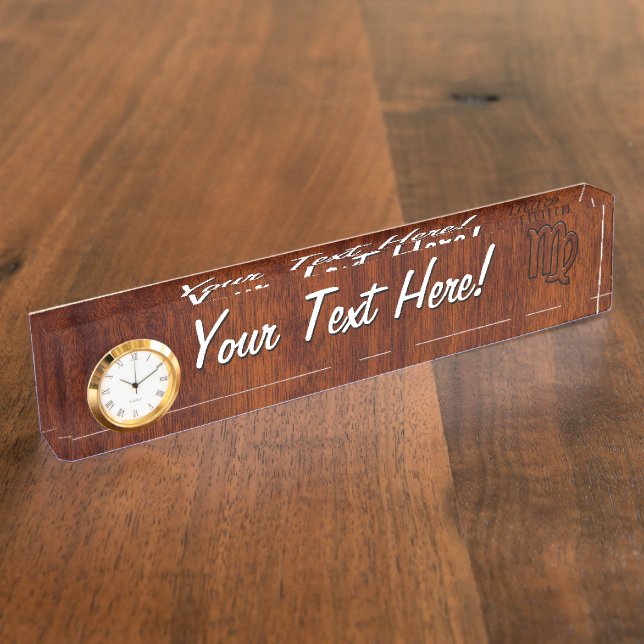 Virgo Sign in Mahogany wood style Nameplate (Side)
