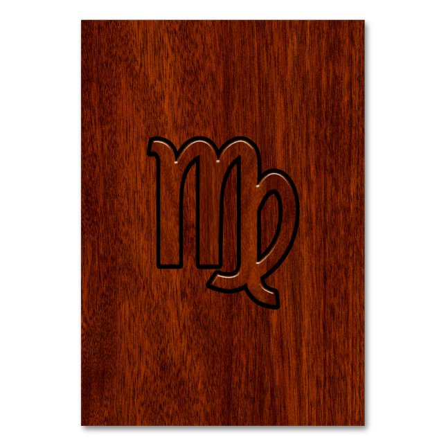 Virgo Sign in Mahogany wood style Table Number (Front)