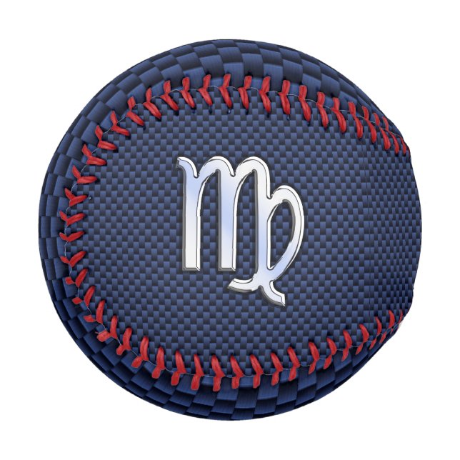 Virgo Sign on Blue Carbon Fiber Print Style Baseball (Front Left)
