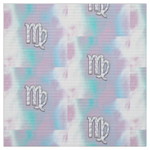 Virgo Sign on Pastels Mother of Pearl Style Print Fabric