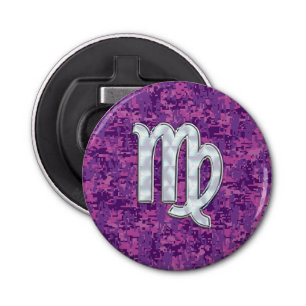 Virgo Sign on Pink Fuchsia Digital Camouflage Bottle Opener