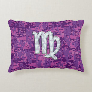 Virgo Sign on Pink Fuchsia Digital Camouflage Decorative Cushion
