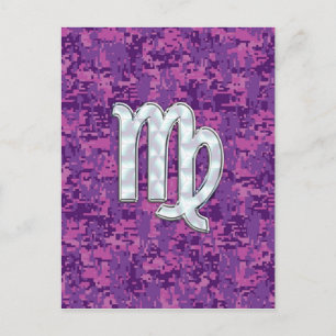 Virgo Sign on Pink Fuchsia Digital Camouflage Postcard