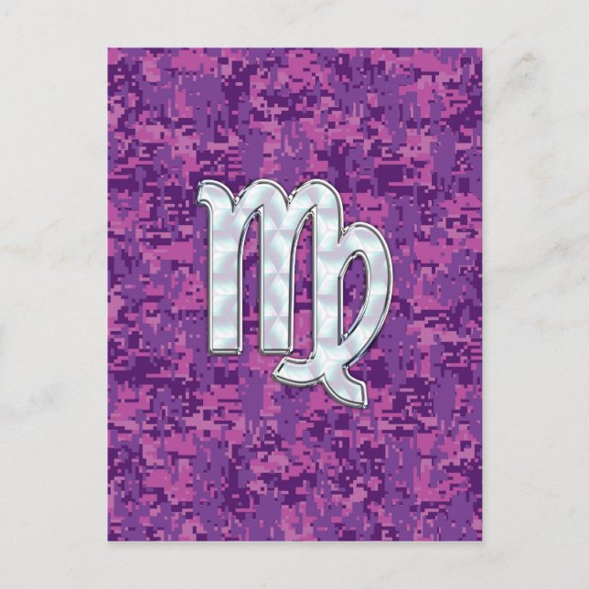Virgo Sign on Pink Fuchsia Digital Camouflage Postcard (Front)