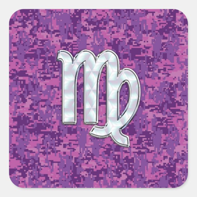 Virgo Sign on Pink Fuchsia Digital Camouflage Square Sticker (Front)