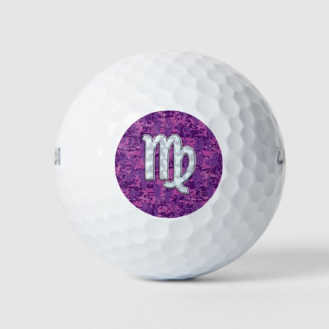 Virgo Sign Pink Fuchsia Digital Camouflage Style Golf Balls (Front)