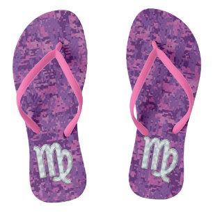 Virgo Sign Pink Fuchsia Digital Camouflage Style Thongs