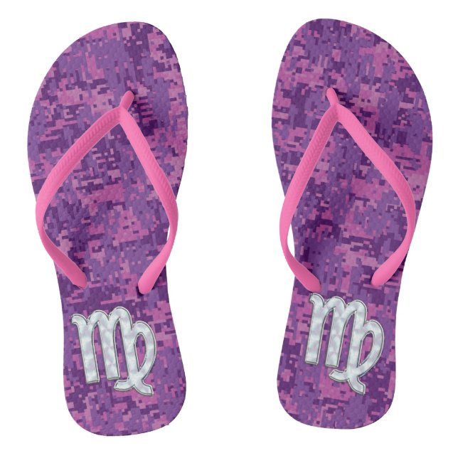 Virgo Sign Pink Fuchsia Digital Camouflage Style Thongs (Footbed)