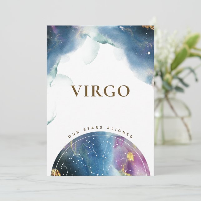 Virgo Table Number Sign Celestial Watercolor Card (Standing Front)