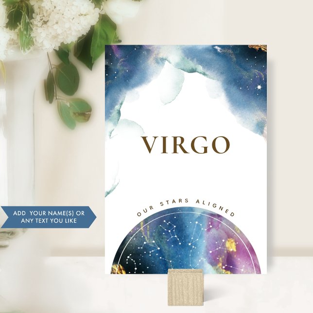 Virgo Table Number Sign Celestial Watercolor Card (Creator Uploaded)