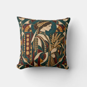 Virgo Teal Burgundy Geometric Mosaic Cushion