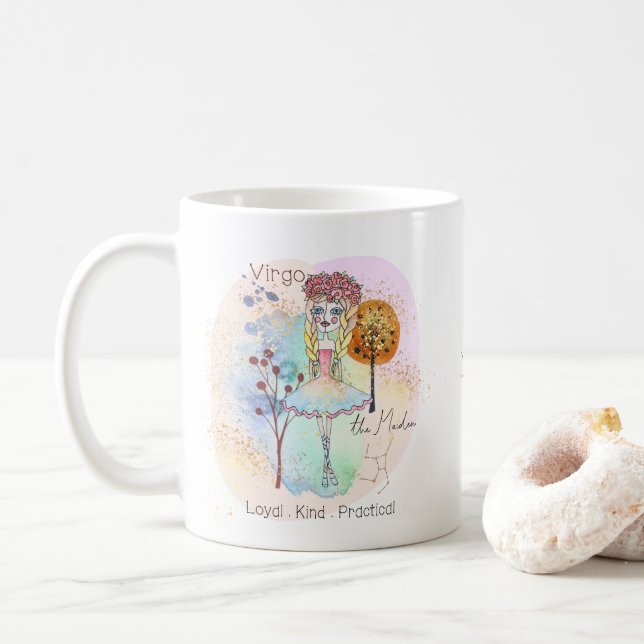 Virgo The Maiden Zodiac Sign Name Coffee Mug (With Donut)