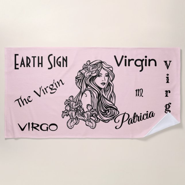 Virgo The Virgin Zodiac Pink Beach Towel (Front)