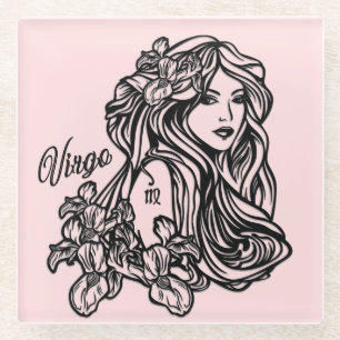 Virgo The Virgin Zodiac Pink Glass Coaster