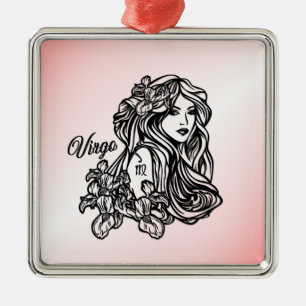 Virgo The Virgin Zodiac Pink Metal Ornament