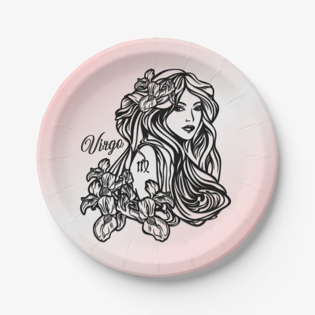 Virgo The Virgin Zodiac Pink Paper Plate (Front)