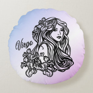 Virgo The Virgin Zodiac Purple Round Cushion