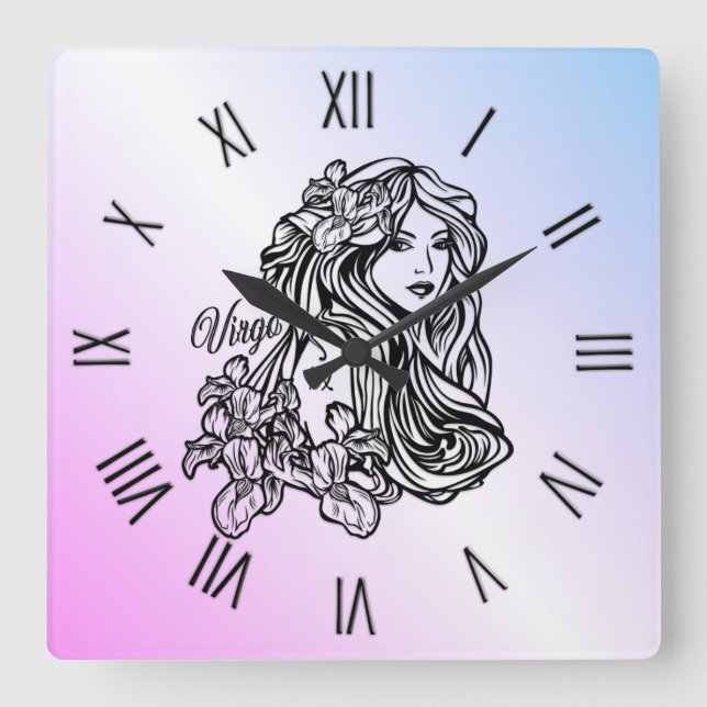 Virgo The Virgin Zodiac Purple Square Wall Clock (Front)
