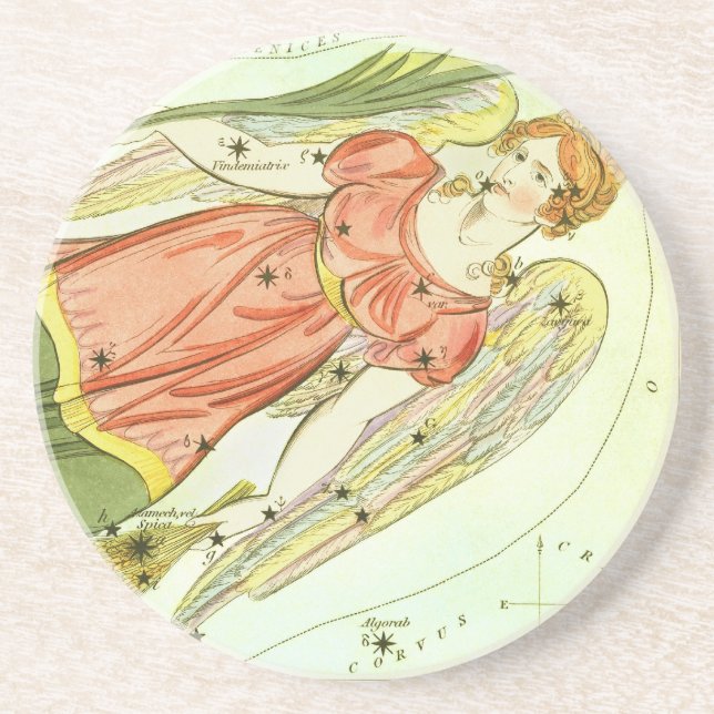 Virgo Virgin Vintage Constellation Urania's Mirror Coaster (Front)