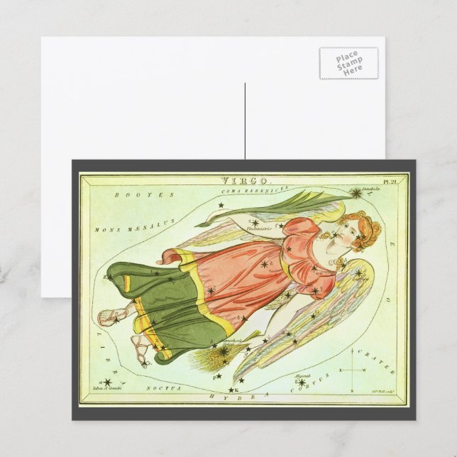 Virgo Virgin Vintage Constellation Urania's Mirror Postcard (Front/Back)