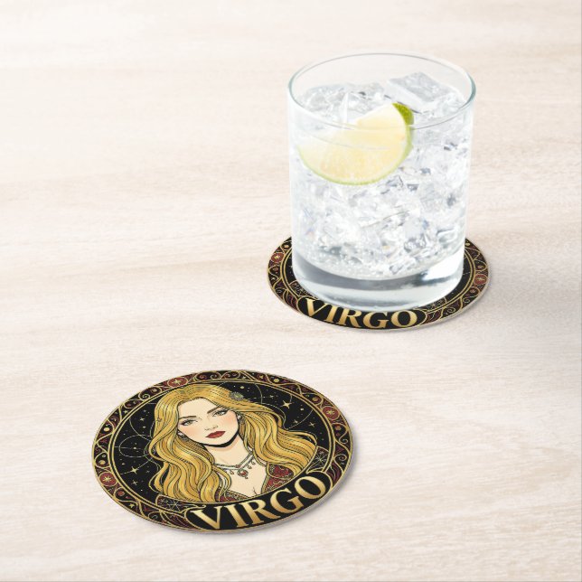 Virgo Virgin Zodiac Symbol Round Paper Coaster (Insitu)