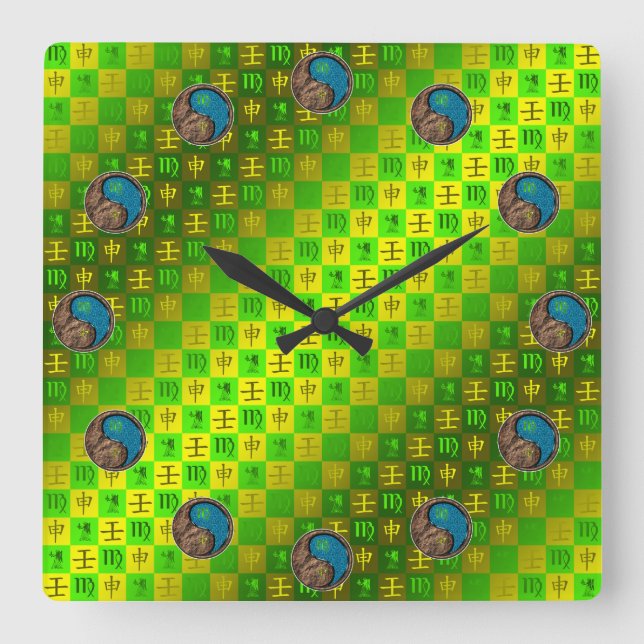 Virgo & Water Monkey Square Wall Clock (Front)