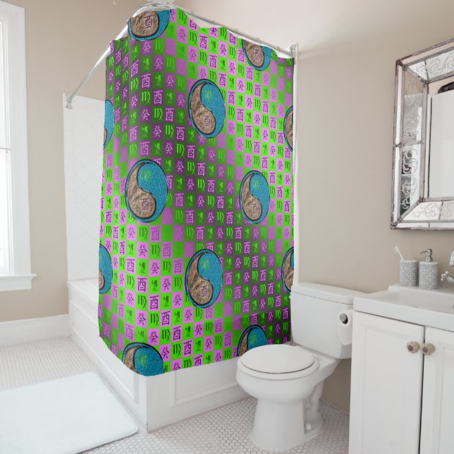 Virgo & Water Rooster Shower Curtain (In Situ)