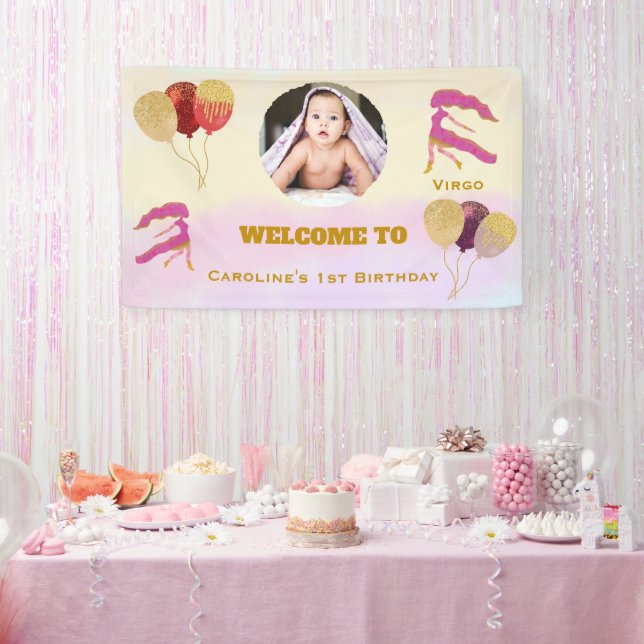 Virgo Watercolor 1st Birthday Photo Sign (Party)