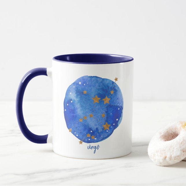 Virgo Watercolor Night Sky Constellation Zodiac Mug (With Donut)