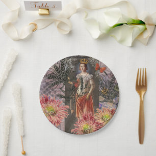 Virgo Woman Astrology Whimsical Portrait Paper Plate