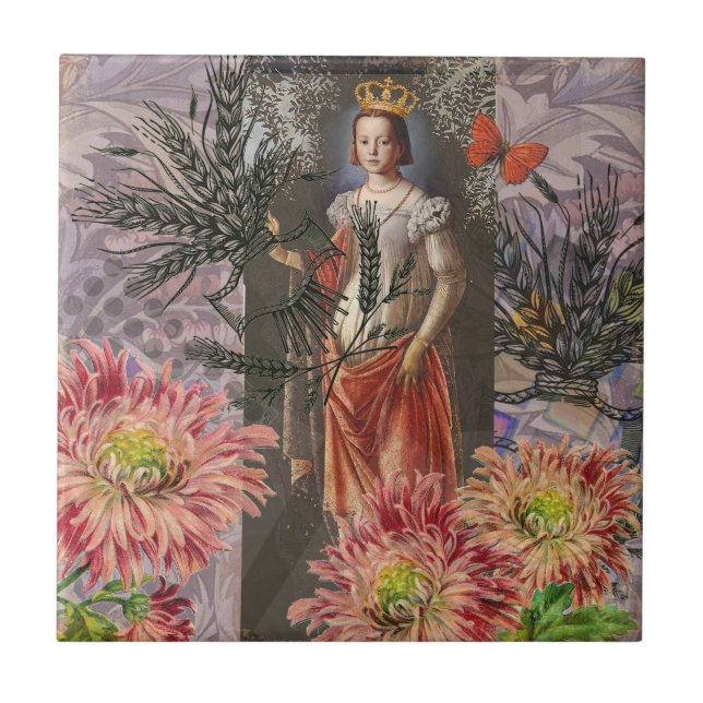 Virgo Woman Portrait Antique Colourful Rich Ceramic Tile (Front)