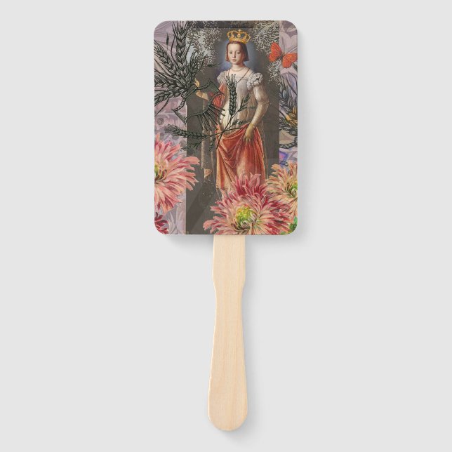 Virgo Woman Portrait Antique Colourful Rich Hand Fan (Front)