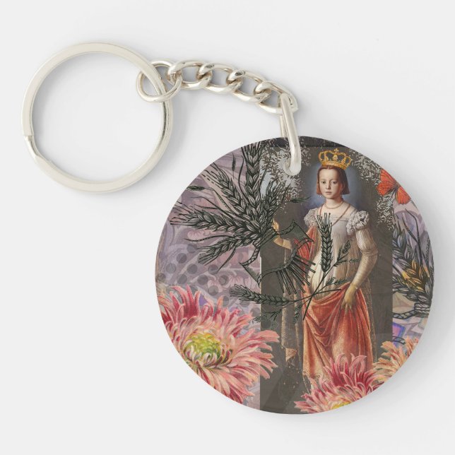 Virgo Woman Portrait Antique Colourful Rich Key Ring (Front)