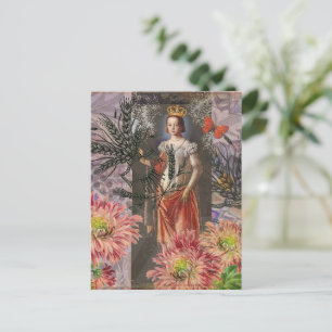 Virgo Woman Portrait Antique Colourful Rich Postcard