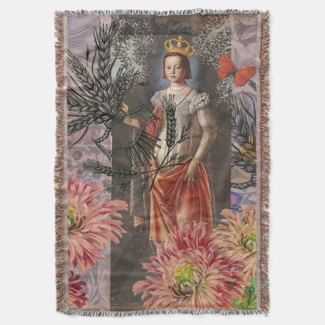 Virgo Woman Portrait Antique Colourful Rich Throw Blanket (Front Vertical)