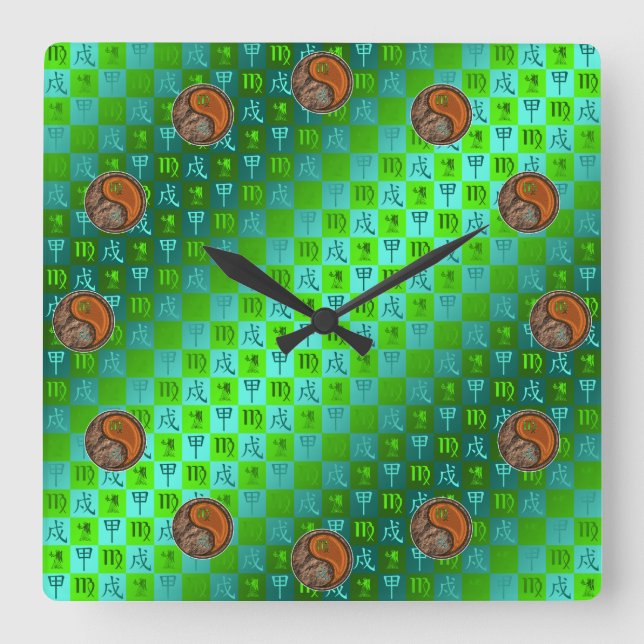 Virgo & Wood Dog Square Wall Clock (Front)