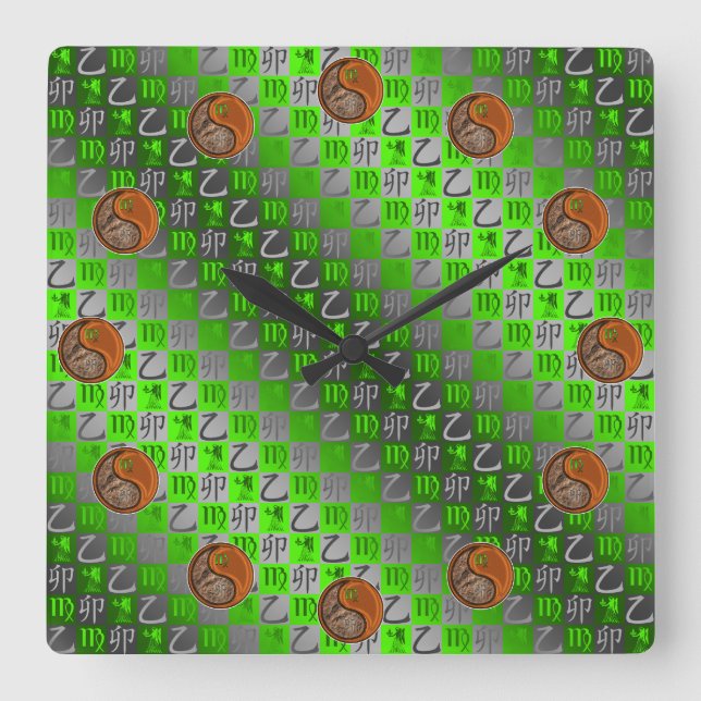 Virgo & Wood Rabbit Square Wall Clock (Front)