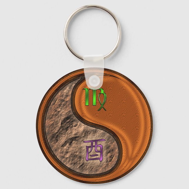 Virgo & Wood Rooster Key Ring (Front)